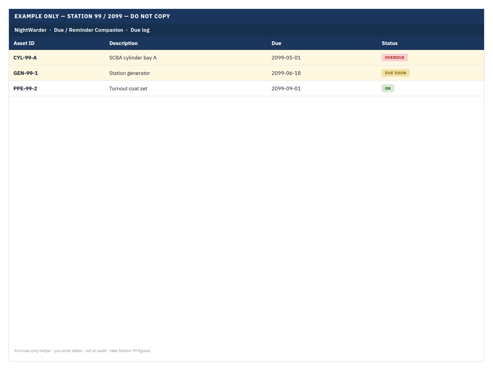 Due / Reminder Companion: preview of the formula-only Excel helper