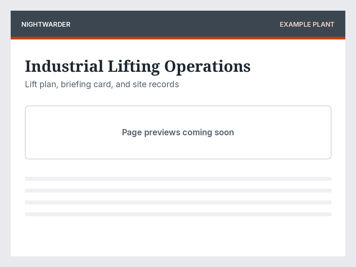 Placeholder thumbnail for the industrial lifting operations kit. The words on the image say page previews coming soon.